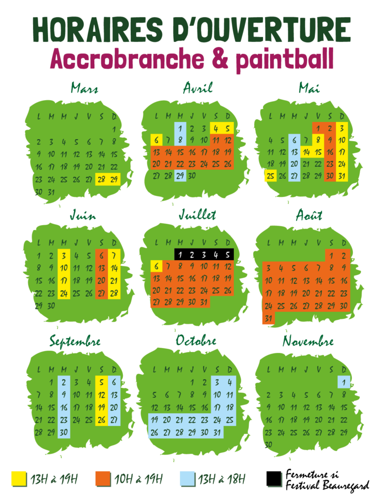 horaires_2026 Jours et horaires saison 2026 Accrobranche et Paintball